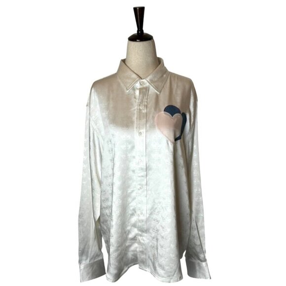 Boys Lie Shirt Women Medium White Satin Collared Button Down Bridezilla Top NWOT - Picture 2 of 14